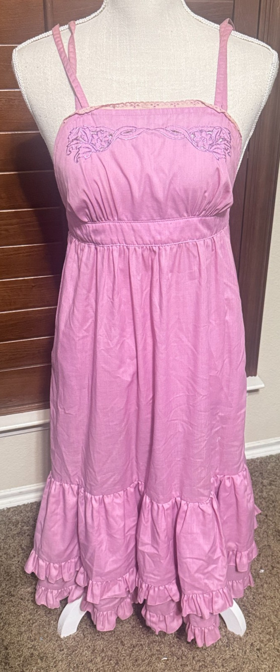 Vtg 70s Young Edwardian‎ Dress By Arpeja Pink Tiered Prairie Cottage Hippie sz S